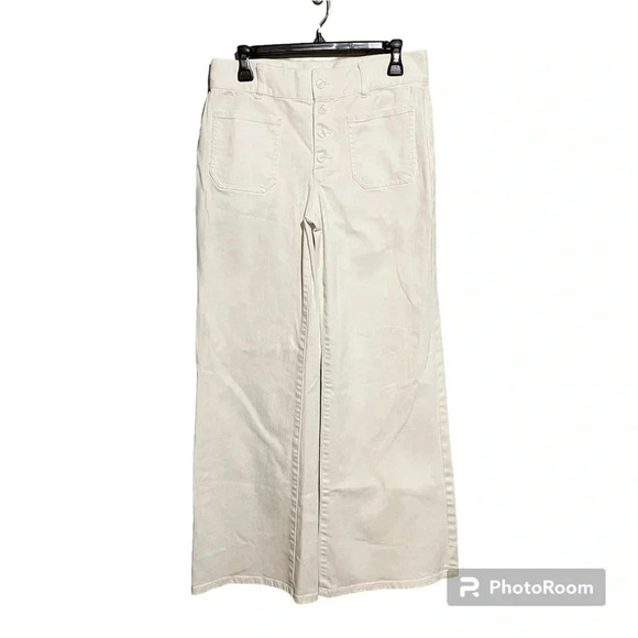 Lauren Ralph Lauren White Wide Leg Jeans Pants Sz 8 High Waisted Button Fly - Picture 1 of 13